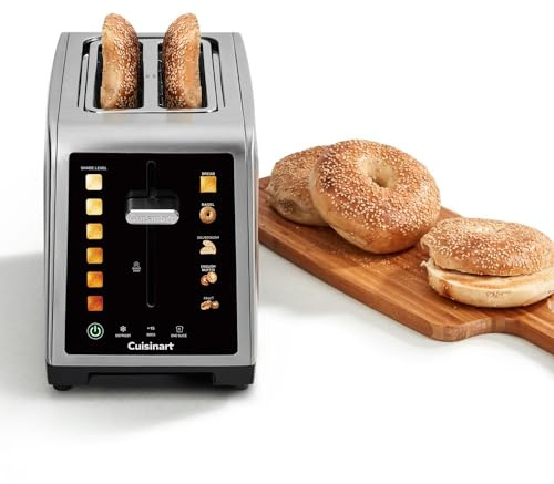 Cuisinart SimpliTouch XL Tostadora 2 rebanadas | Ranuras extra grandes | Pantalla táctil a color | High-Lift QuickView™ | Programas pan, bagel, muffin | Funciones descongelar, boost +15s | Acero inox