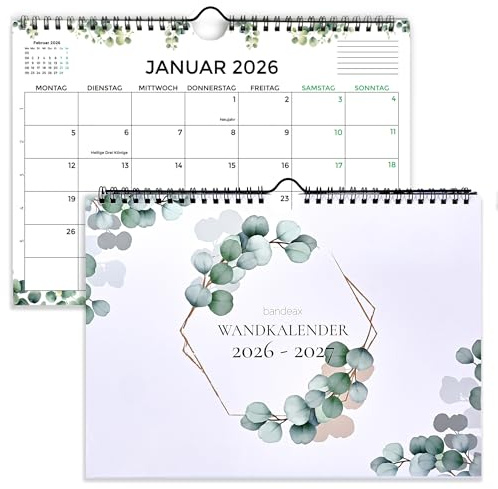 2 Jahre Monatskalender Jan 2026 – Dez 2027 DIN A4 quer, Wand-Kalender mit Feiertagen & Schulferien DE + AT, Familienplaner, Monatsplaner, Ausgaben & Überblick, Terminkalender für Büro