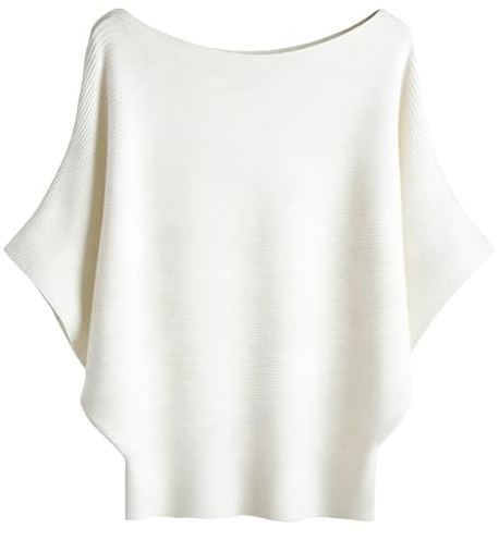 Ckikiou Soft Knitted Batwing Short Sleeve Sweater for Women Spring Fall Casual Flowy Boat Neck Dolman Pullover Top