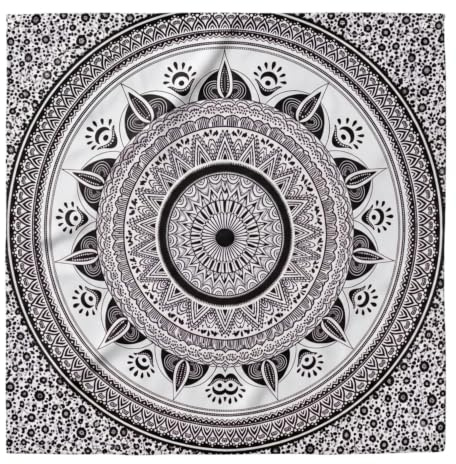 SaoTi Toalla Playa Gigante 210 x 240 cm Mandala Multiusos India - Toalla Algodon Playa Ligera Compacta - Toalla Playa Antiarena Piscina - Manta Algodon Sofa Decorativa (Negro sin Flecos)