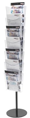Deflecto A4 Portrait Literature File Floor Stand 7 Shelves, A4 Leaflet Holders, File Holder, Letter Rack, A4 Plastic Display Stand