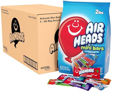 Airheads Mini Candy Bars, Taffy Variety Pack, 80 Count Bag (Pack of 4)