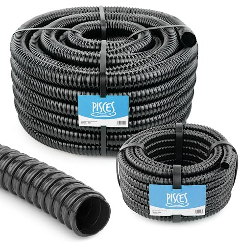 Pisces 50mm (2 inch) Black Pond Corrugated Flexible Hose Pipe - 5m Roll