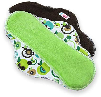 Petit Lulu 3er Pack Wiederverwendbare Menstruationsbinden (Classic), Waschbare Slipeinlagen, Stoffbinden (Größe: Slip, Standard, Ultra) (Äpfel, Stoffbinden ULTRA - 3Stk)