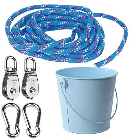 FUQUN Treehouse & Playhouse Accessories for Kids, Heavy-Duty Pulley Bucket with Cable, Outdoor Climbing Toys for Children, Adventure Ship Play Equipment, Blue