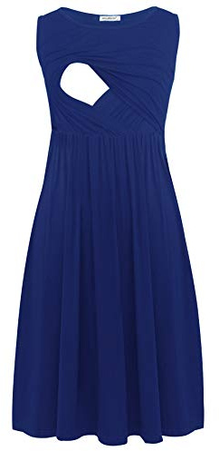 Smallshow Robe d'allaitement de Maternité sans Manches en Patchwork pour Femmes avec Poches Navy Medium