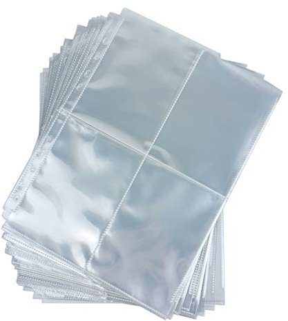 Arkero-G® 100 Seiten 4-Pocket Photo Pages - A4 Foto-Hüllen & Post-Karten Hüllen für Sammel-Album z.B Basteln Schule Büro Aufbewahrung