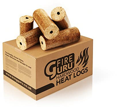 Fire Guru Premium Eco Round Heat Logs - Hardwood Briquettes Perfect for Burning on Open Fires, Pizza Oven, Fire Pit & Wood Burners - Greener Way To Heat Your Home (30kg) (FG_HEATLOGS30)