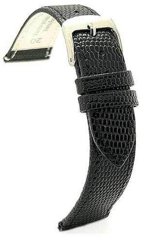 diloy Cinturino orologio classico pelle vitello stampa lucertola comodo – Fibbia acciaio inox – Misure 12mm 14mm 16mm 18mm 20mm 22mm 407 Nero 16mm