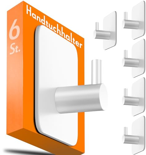 4smile Colgador toalleros de baño sin taladro - set de 6, acero inox - ganchos adhesivos para pared, perchas autoadhesivo fuertes para baño cocina albornoz trapos, Blanco