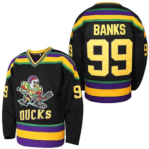 EETUG Mighty Ducks Jersey #96 Charlie Conway #99 Adam Banks #33 Greg Goldberg #66 Gordon Bombay Movie Hockey Jersey White Green (99 Black,2X-Large)