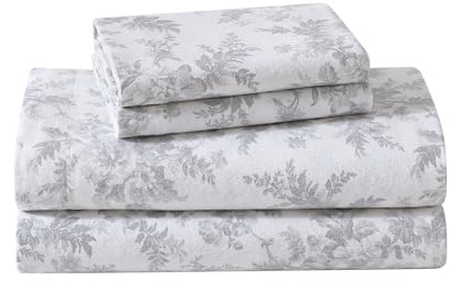 Laura Ashley - Twin Sheet Set, Cotton Flannel Bedding, Brushed for Extra Softness & Comfort (Vanessa Grey, Twin)