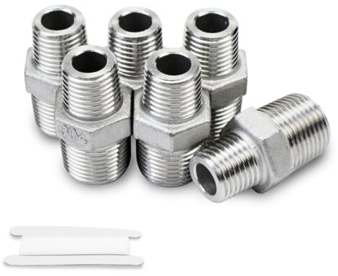 Bwintech 3 Pcs 1/8 Male to 1/4 Male BSP Thread Stainless Steels 304 Hex Nipple Reducing Connector for Pipe Connecting Conversion