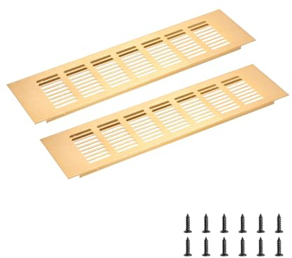 sourcing map Rectangle Ventilation Grille 300x80mm/12x3 Gold Tone | Aluminum Alloy Mesh,Air Vent Cover,Louvered Ventilation Cover,with Mounting Screws for Cabinet Shoe Closet