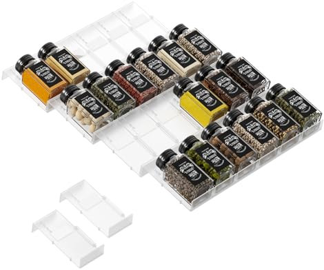 Famhap Gewürz Organizer Schublade, 24 Stück Patchworkable Gewürzregal Schublade, Küchen Organizer schublade für Gewürzgläser, Spice Rack Schublade für Gewürze Aufbewahrung