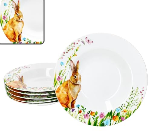 MamboCat Set di 6 piatti fondi Osterfreude I 150 ml I piatti in porcellana primaverile con decorazione coniglietto pasquale per 6 persone, piatti profondi per insalata, zuppa, cereali, pasta & Co.