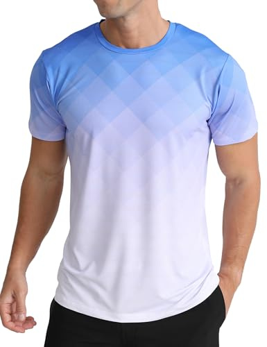 APTRO Herren T Shirt Sport Tshirts Trainingsshirt Funktionsshirt Schnelltrocknend Laufshirt Gym Shirt Farbverlauf Blau XL