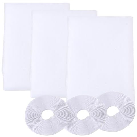 LUMOOM Mosquitera para ventana, 3 unidades, 130 x 150 cm, mosquitera para ventana, protección contra insectos, con 3 ruedas, autoadhesiva, recortable, protección contra mosquitos para ventanas (blanco