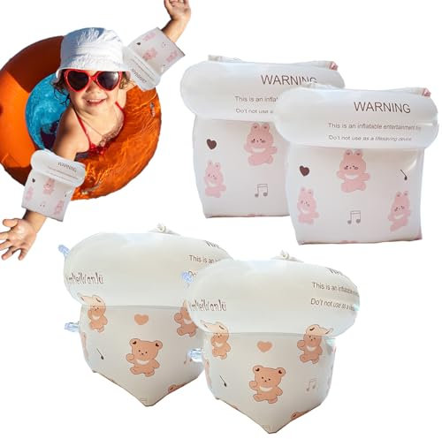 2 Paar Schwimmhilfe für Kleinkinder Schwimmflügel Ab 1-6 Jahr, Hochwertiges PVC-Material, Interessante Cartoon-Muster, Gute Abdichtung, Angenehm zu Tragen (Bär + Kaninchen)