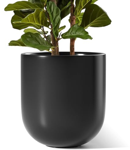 LE TAUCI 30 cm Plant Pot, Ceramic Pots for Plants with Drainage Holes and Rubber Plug, Plant Pots Indoor Outdoor for Home Garden Patio Office, Cylinder Flower Pot, Black