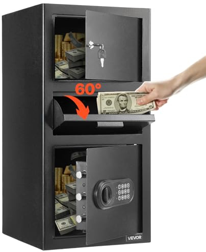 VEVOR Coffre-For de Dépôt Grande Capacité de 102 L, Coffre-Fort de Sécurité Électronique 3 Niveaux, avec Fente Frontale, Clavier Numérique et Clés de Rechange, pour Espèces, Bijoux, Documents, Noir