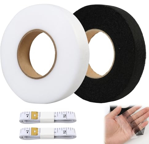 JiaHeHe 2 unidades de cinta adhesiva para dobladillo, resistente al lavado, 64 metros/rollo, cinta para planchar para cortinas, pantalones, vaqueros, cortinas sin coser, autoadhesivas, en blanco y