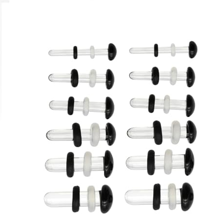Veloxium 6 par svarta och klara säkra glaspluggar för döda stretchkit, släta glasmätare enkla utsvängda örontunnlar med O-ringar i silikon, bekvämt öronmätarkit, 14G 12G 10G 8G 6G