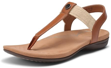 DREAM PAIRS Women's Arch Support T-Strap Sandals Comfortable Orthotic Flat Sandals Thong Sandals for Casual Summer Walking,Size 9,Tan,SDFS26008W