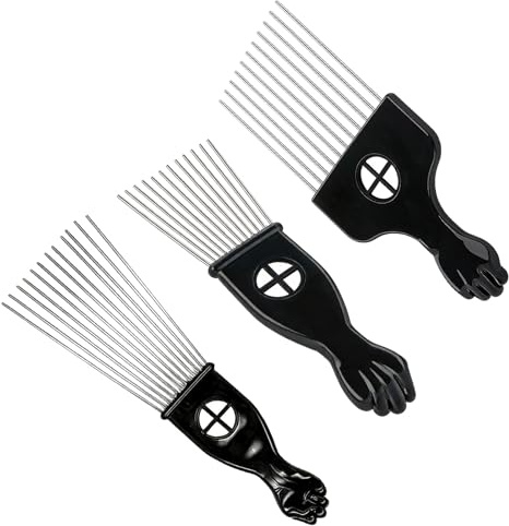 Peine de dientes anchos para cabello rizado y grueso de metal (3 unidades, herramienta de peluquería para hombres y mujeres, con mango de plástico)