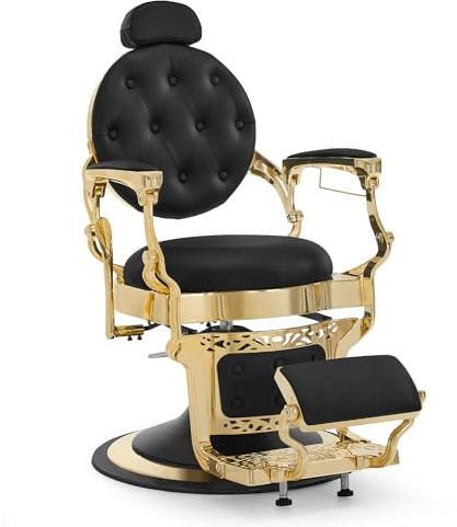 Barberpub Poltrona da parrucchiere con poggiatesta reclinabile, attrezzatura da parrucchiere con pompa idraulica girevole a 360°,2933BK-F (oro-nero)