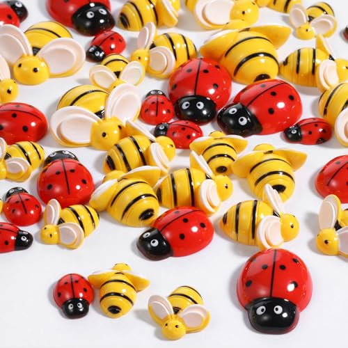 Tiny Resin Bees Ladybugs, 50 Pieces Resin Bees for Crafts