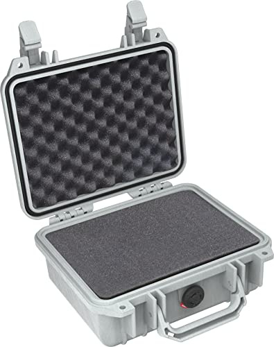 PELI 1200 vattentät professionell kameraväska, IP67-vatten- och dammtät, 4 liters kapacitet, tillverkad i USA, med anpassningsbar skuminredning, silver
