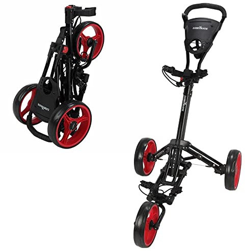 Caddymatic Golf X-LITE MIT EINEM klick ZUSAMMENKLAPPBARER Golf-Zug-/SCHIEBE-Trolley SCHWARZ/ROT