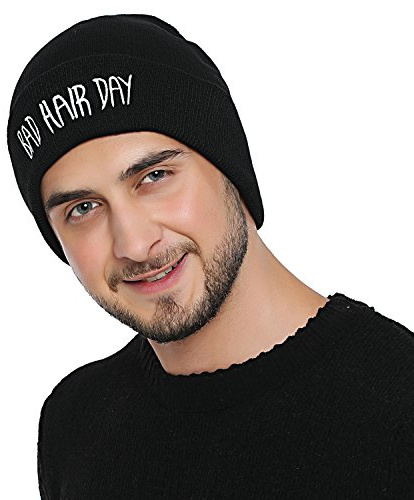 DonDon herr snygg svart mössa vinter beanie BAD HAIR DAY