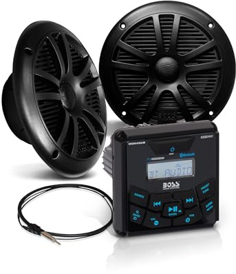 BOSS Audio Systems MCKGB450B.6 6.5 Inch Speakers & Marine Boat Gauge Stereo - Bluetooth Head Unit, No CD DVD Player, AM/FM Radio Receiver, NOAA Weather Band, IPX6 Weatherproof, USB