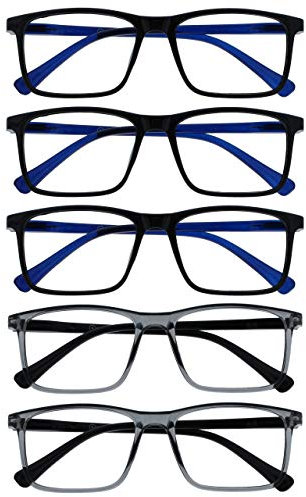 Opulize Ink 5er-Pack Lesebrille Groß Schwarz Grau Herren Damen Federscharniere Lesehilfe RRRRR4-11177 +2,50