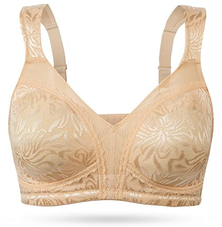 WingsLove Women's Full Cup Minimizer Bra Wide Straps Non-Wired No Padding Bra Comfort Plus Size (Deep Nude 42C)
