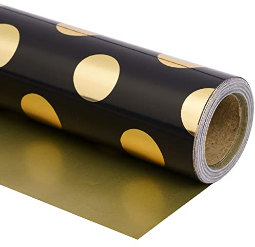 Holijolly Wrapping Paper Roll-Mini Roll-43.2cm x 10M-Black Gold Design (4,32 mètres carrés)