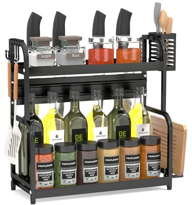 FEXPLENDID Etagere a Epices, rangement Epice cuisine, en Acier, 44x41x17cm, range et porte epices, rangement et organisation de cuisine, Etagere rangement(2 niveaux)