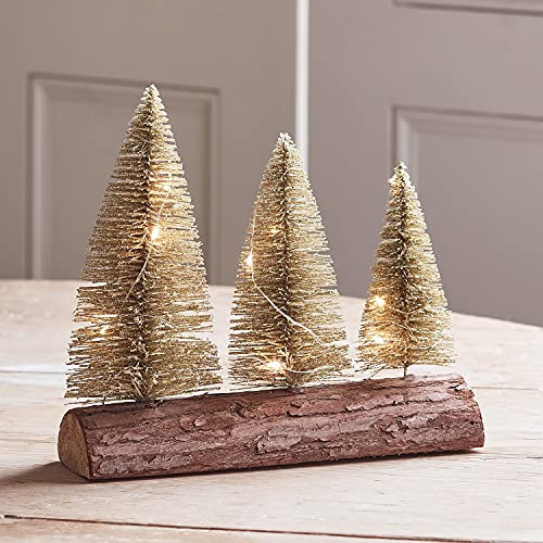 Lights4fun 3er Set LED Mini Tannenbaum Gold Timer batteriebetrieben Weihnachts Deko Advent