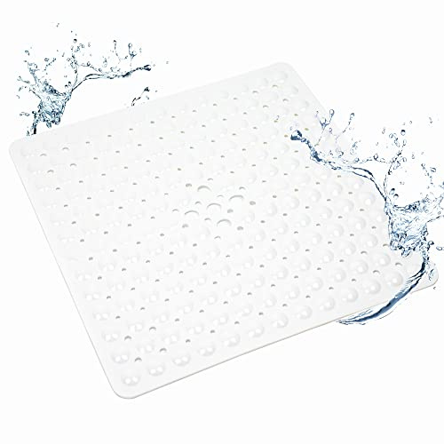 Idyfodol Fyrkantig duschmatta halkfri anti-mögel PVC maskintvättbara badmattor för inomhus bad och badkar med 164 sugkoppar och dräneringshål (klar 100 x 40) (53 x 53, vit)