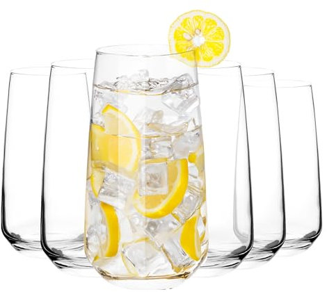 Homiu Highball Drinking Tumbler Glasses | Set of 6 | 480ML | Crystal Glasses | Highball Glasses | Drinking Glassware | Florence Collection | Dishwasher Safe