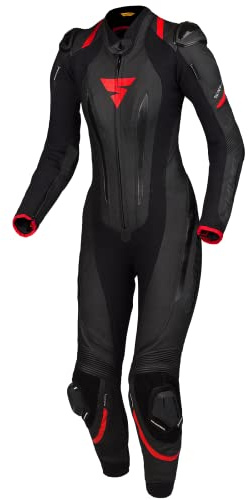 SHIMA MIURA RS Motorradkombi Damen - Leder 1teilig, Sport, Rennanzug, Belüftet mit Schulter- & Knieschiebern, Rücken-, Schulter-, Ellbogenpanzer, verstärkte Doppelnähte (Schwarz/Rot, 42)