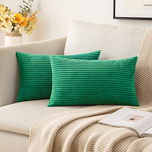MIULEE Cushion Covers Striped Corduroy Throw Pillow Covers Decorative Pillows Pillowcases Decor for Sofa Couch Living Room 30x50 cm 12x20 Inch Dark Green