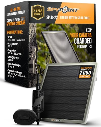 SPYPOINT Solar Panel for Outdoor Camera with Internal Battery for Wildlife Monitoring Camera Solar Panel (SPLB-22)