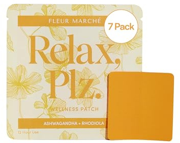 Fleur Marche Relax, Plz Botanical Patch - Calming & Relaxing Wellness Patch with Ashwagandha, Chamomile & Other Powerful Adaptogens - Highly Bioavailable - 7 Patches