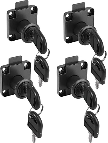 ZiYuya 4pcs Cam Lock with Key Different, Security Lock for Cabinet Cupboard Mailbox Drawer Letter Box Locks Post Box Lever Furniture Tool Box lockDoor Locks Black