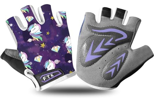 FINGER TEN Gants Velo Enfant Cyclisme Junior Running VTT Moto Demi-Doigt poignée Paire de Valeur, Gant Gel Résistant à l'abrasion Antideparant Mitaines Taille Petit Vert Rose Bleu (Violette, L)