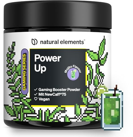 natural elements Power Up Mojito – Gaming Booster, Energy Drink Pulver mit Koffein, NewCaff75, B-Vitaminen, Vitamin C, L-Tyrosin, Ginkgo- und Grüntee-Extrakt – 40 Drinks – vegan, mit Stevia