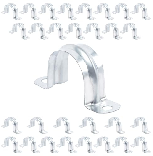 JDHGSHL 30 PCS 1 Inch Reinforced Rigid Pipe Strap,2 Holes U Bracket Cable Clamp Hanger,Zinc Coated Tension Tube Clip,Conduits Strap Clamps for Pipe Fixing on Various Surfaces,30 PCS(25 mm)